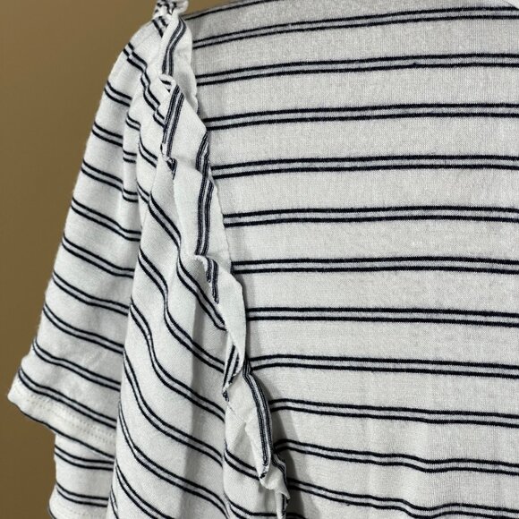 Green Envelope T-Shirt Ruffle Sleeve Size L Large Black White Stripe - Picture 5 of 6